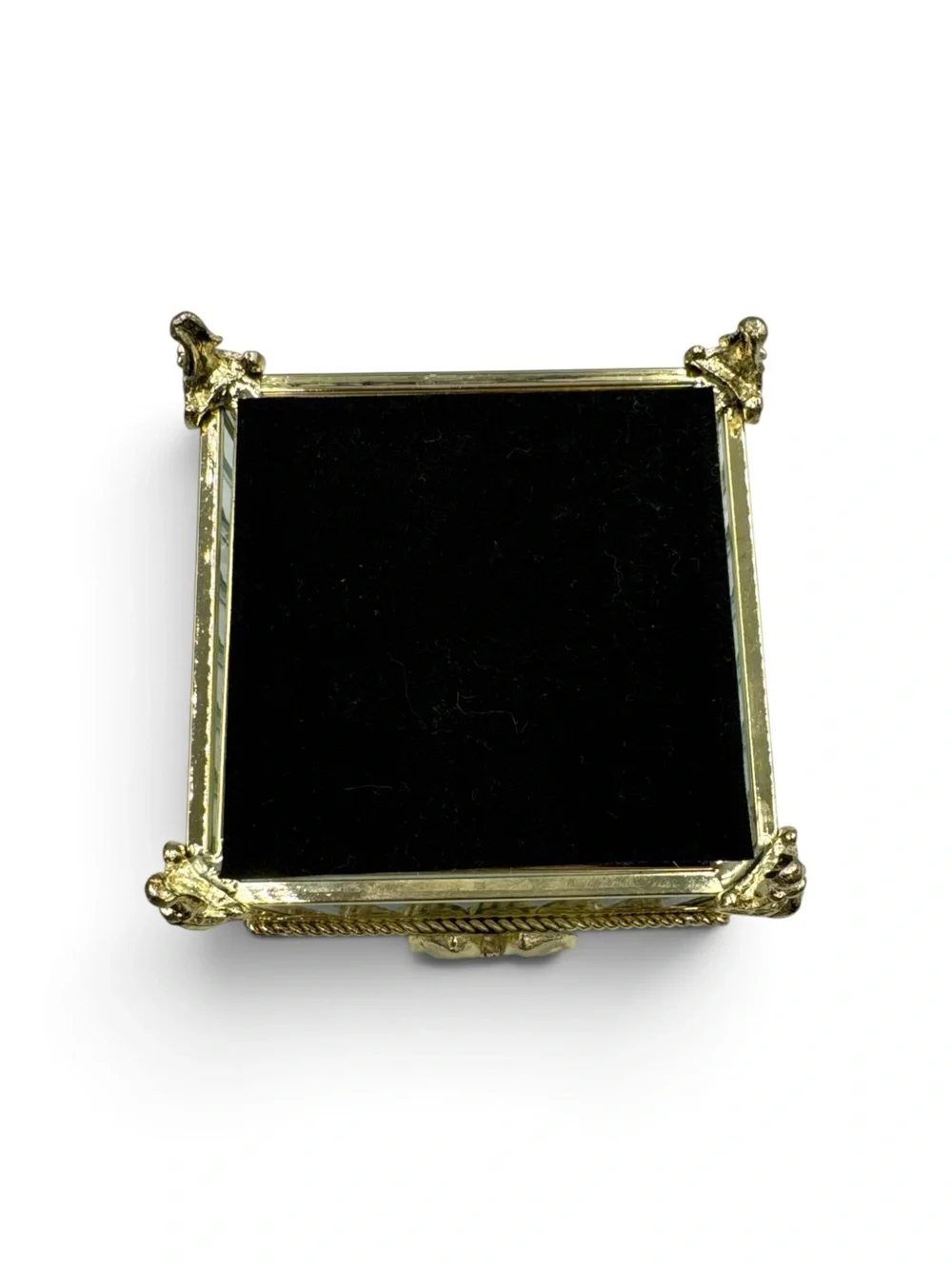 Nicole Miller New York Glass Gold Bow Jewelry Casket Trinket Box Coquette